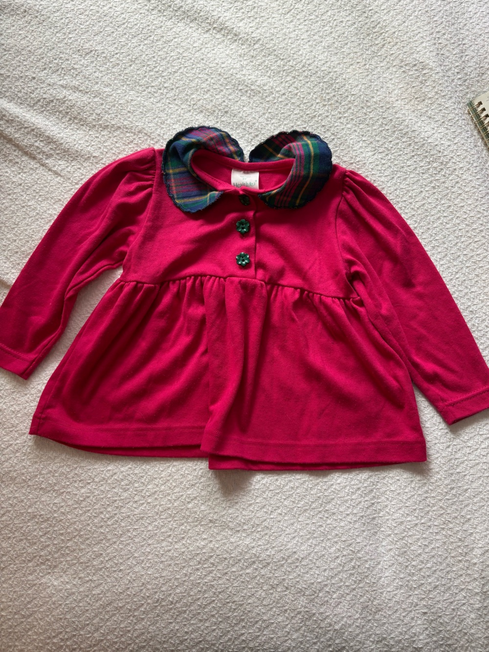 healthtex Bright Pink Girls' Coat with Plaid Peter Pan Collar